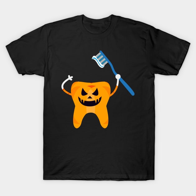 Halloween Tooth Pumpkin Dentist Gift T-Shirt by Walkowiakvandersteen